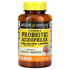 Mason Natural, Chewable Probiotic Acidophilus & Bifidus, Strawberry, 2 Billion CFU, 100 Wafers