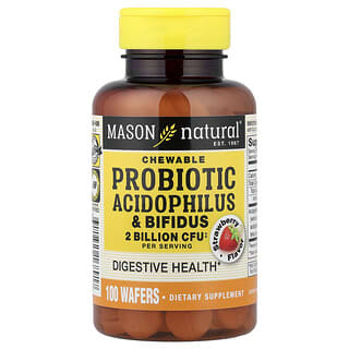 Mason Natural, Chewable Probiotic Acidophilus & Bifidus, Strawberry, 100 Wafers (34 mg per Wafer)