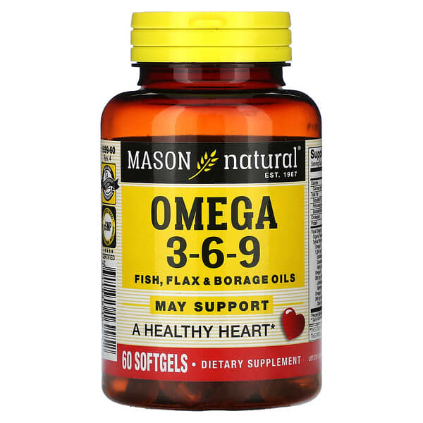 Mason Natural, Omega-3-6-9 魚、亞麻、琉璃苣油，60 粒軟凝膠