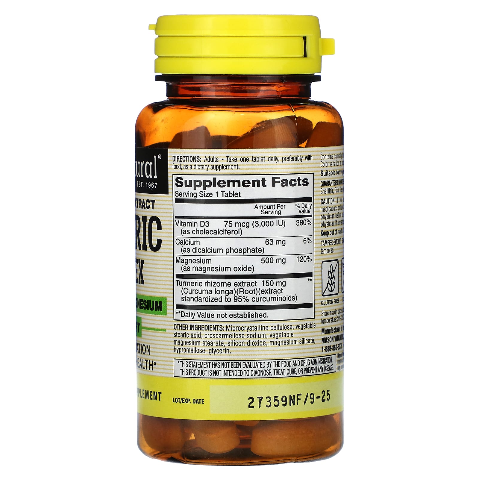 Mason Natural Standardized Extract Turmeric Complex With Vitamin D3 And Magnesium 60 Tablets 2823