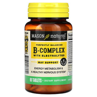 Mason Natural, Complexe de vitamines B parfaitement équilibré avec électrolytes, 60 comprimés