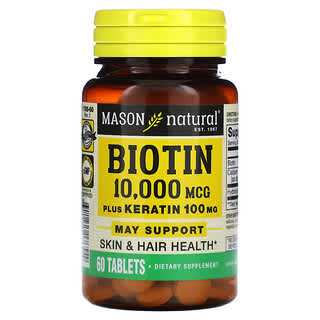 Mason Natural, биотин с кератином, 10 000 мкг, 60 таблеток