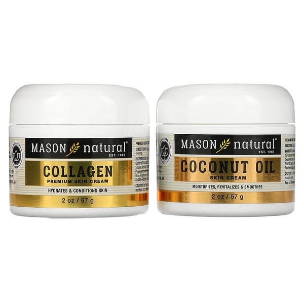 Mason Natural, Крем для шкіри з кокосовим маслом + крем для шкіри преміальної якості з колагеном, 2 шт. в упаковці, 57 г (2 унції)