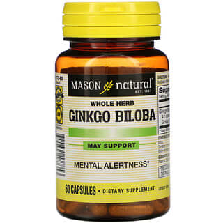 Mason Natural, Ginkgo biloba a base de hierbas enteras, 60 cápsulas