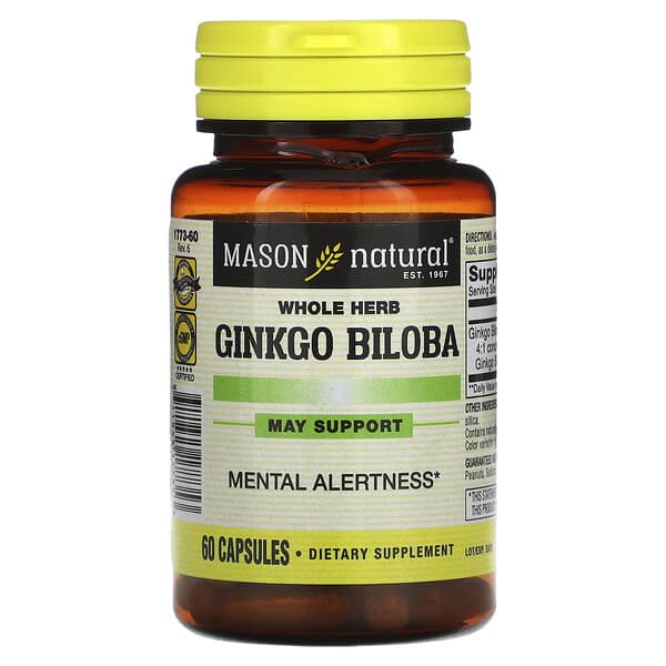 Mason Natural, Whole Herb Ginkgo Biloba, 60 Capsules