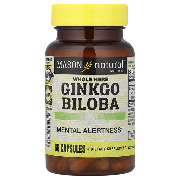 Mason Natural, Whole Herb Ginkgo Biloba, 60 Capsules (125 mg per Capsule)