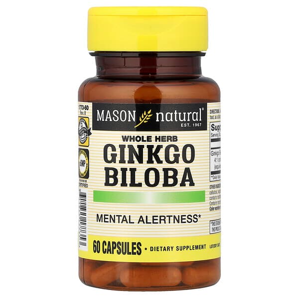Mason Natural, цільна рослина гінкго білоба, 60 капсул (125 мг у капсулі)