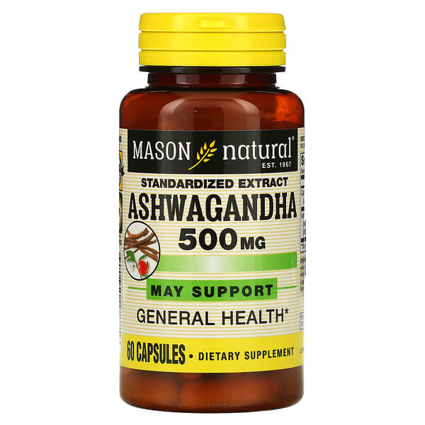 Mason Natural, Ashwagandha、標準化エキス、500mg、60粒