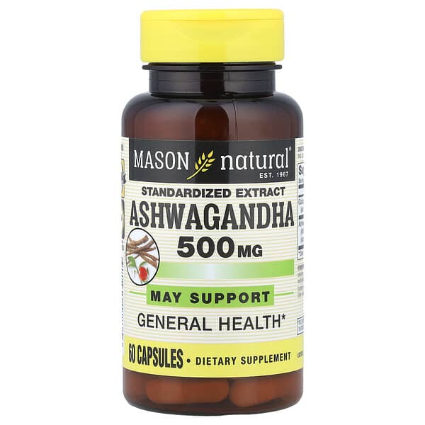 Mason Natural, 아슈와간다, 표준화 추출물, 캡슐 60정