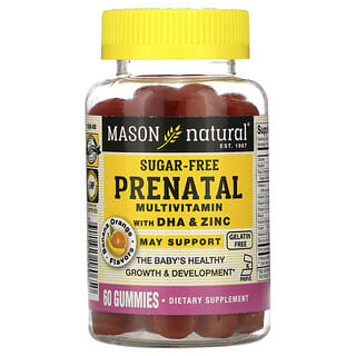 Mason Natural, Мультивитамины для беременных с ДГК и цинком, без сахара, банан и апельсин, 60 жевательных таблеток