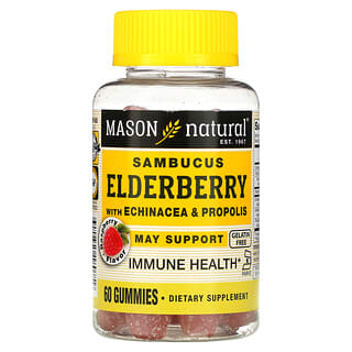 Mason Natural, Sambucus Elderberry with Echinacea & Propolis, Raspberry, 60 Gummies