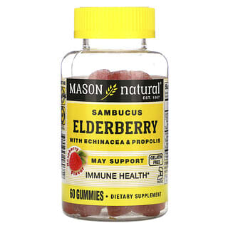 Mason Natural, Sambucus Elderberry with Echinacea & Propolis, Raspberry Flavor, 60 Gummies