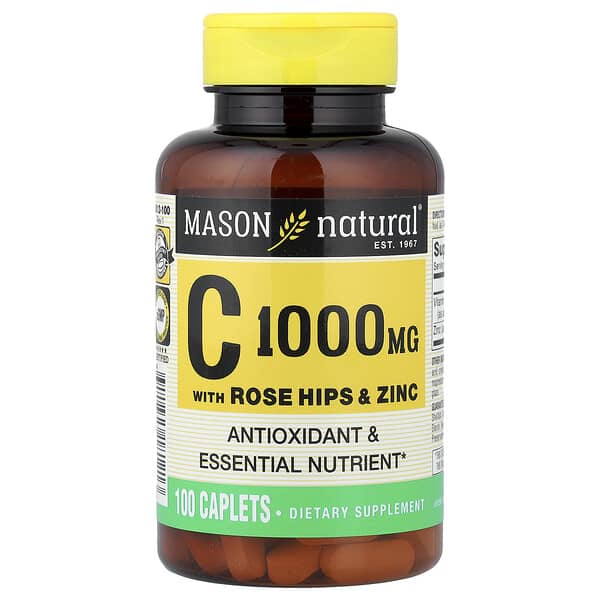 Mason Natural, 含玫瑰果和鋅的維生素 C，100 囊片