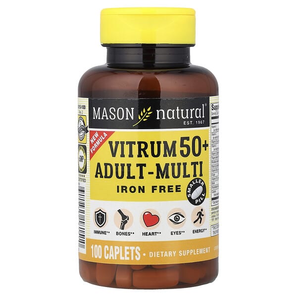 Mason Natural Vitrum 50+ Adult-Multi, Iron Free, 100 Caplets