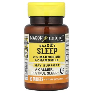 Mason Natural, Eazzzy Sleep with Magnesium & Chamomile, Schlafhilfe mit Magnesium und Kamille, 60 Tabletten