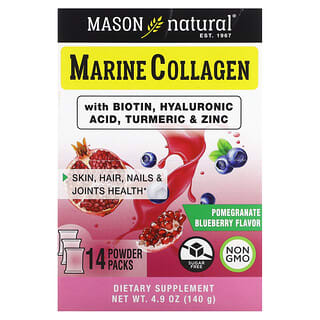 Mason Natural‏, קולגן ימי עם ביוטין, חומצה היאלורונית, כורכום ואבץ, רימון אוכמניות, 14 שקיקים, 10 גרם (0.35 אונקיות) כל אחד