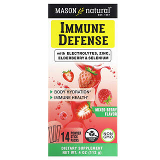 Mason Natural, Immune Defense with Electrolytes, Zinc, Elderberry & Selenium, Mixed Berry, 14 Powder Stick Packs, 0.28 oz (8 g) Each