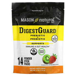 Mason Natural, DigestGuard, Prebiótico y probiótico, Fresa y kiwi, 14 sobres en polvo