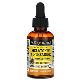 Mason Natural, Fórmula de Melatonina e L-teanina para Auxílio ao Sono de Ação Rápida, Frutos Silvestres Mistos, 59 ml (2 fl oz)