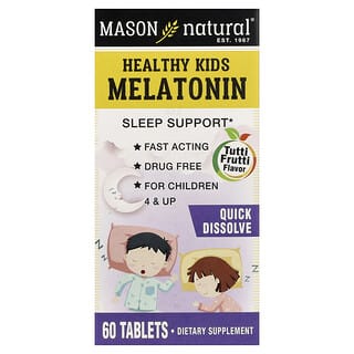 Mason Natural, Melatonina Healthy Kids, A partir de 4 Anos de Idade, Frutas, 60 Comprimidos (500 mcg por Comprimido)