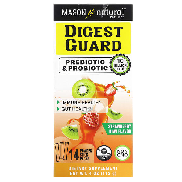 Mason Natural, Digest Guard, Strawberry Kiwi, 14 Powder Stick Packs, 0.28 oz (8 g) Each