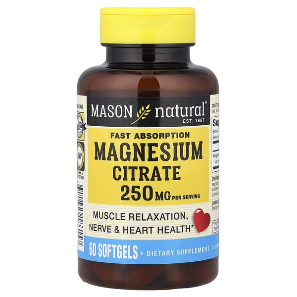 Mason Natural Fast Absorption Magnesium Citrate, 60 Softgels (125 mg per Softgel)