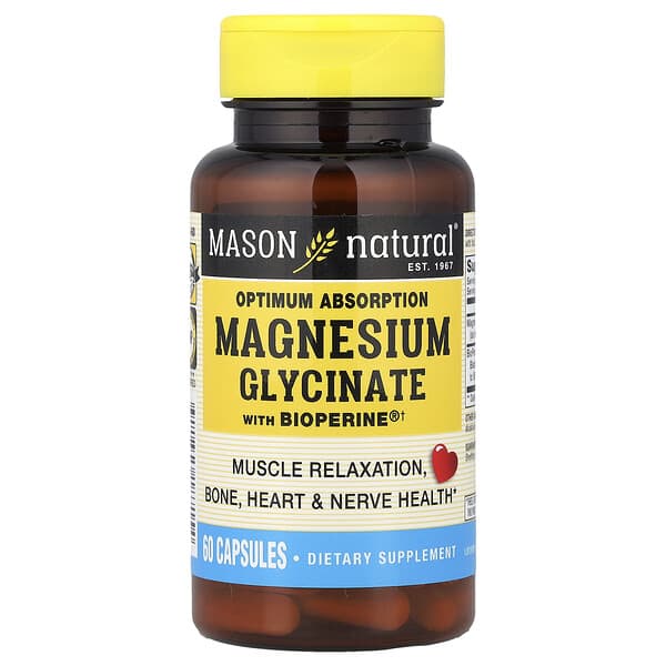 Mason Natural Optimum Absorption Magnesium Glycinate with BioPerine®, 60 Capsules