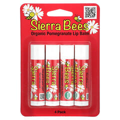 Sierra Bees, Bálsamos orgánicos para labios, Granada, Pack de 4 bálsamos, 4,25 g (0,15 oz) cada uno