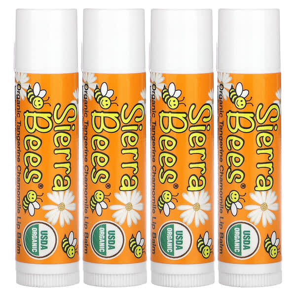 Sierra Bees, 有機潤唇膏，蜜柑洋甘菊，4 支，每支 0.15 盎司（4.25 克）