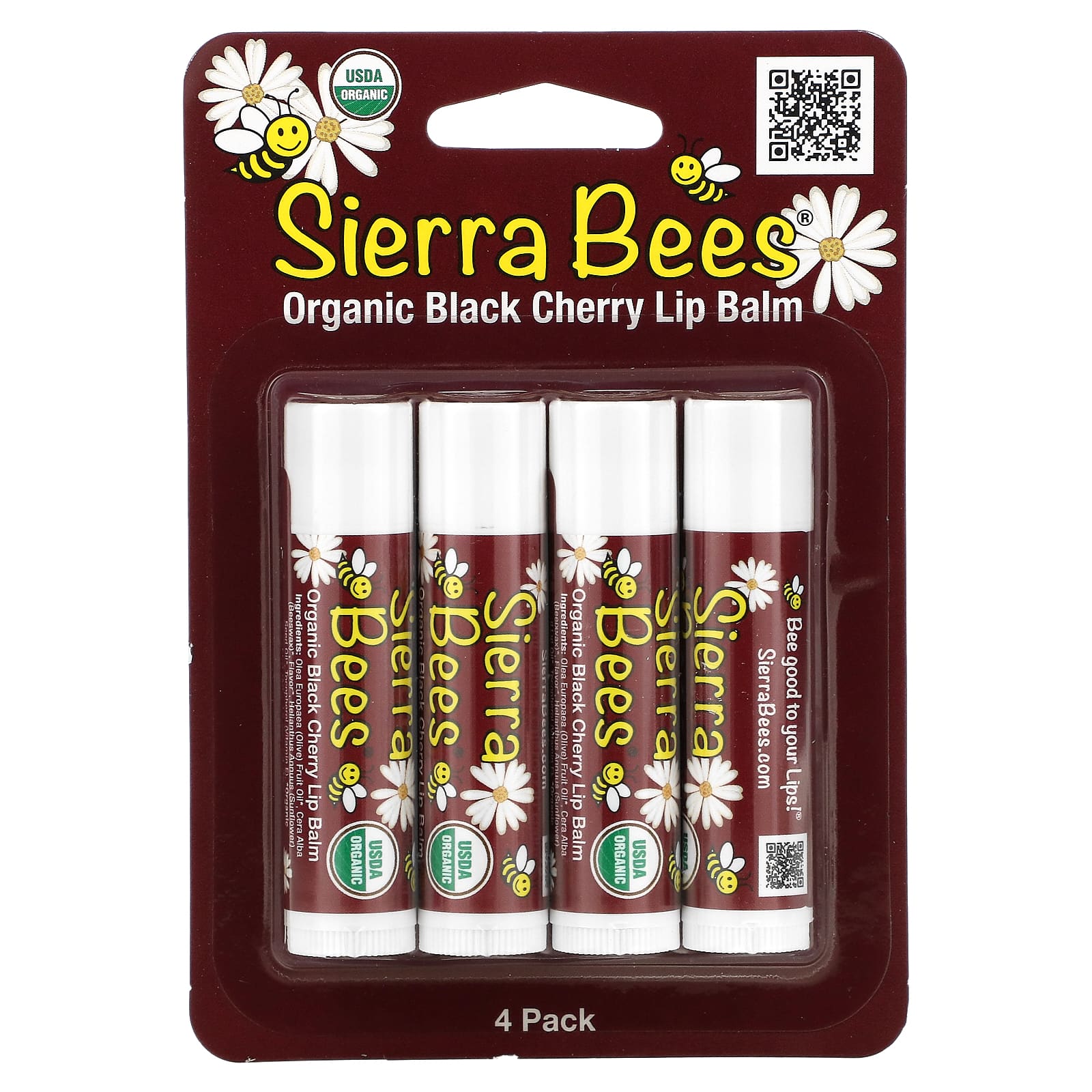 Sierra Bees, Organic Lip Balms, Black Cherry, 4 Pack, 0.15 oz (4.25 g) Each