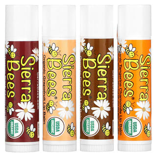 Sierra Bees, Paquete surtido de bálsamos labiales orgánicos, 4 piezas, 4,25 g (0,15 oz) cada una