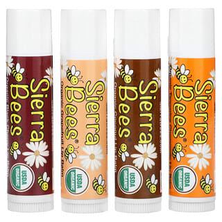 Sierra Bees, Paquete surtido de bálsamos labiales orgánicos, 4 piezas, 4,25 g (0,15 oz) cada una
