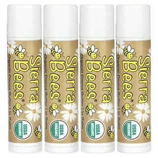 Sierra Bees, Органические бальзамы для губ, какао-масло, 4 штуки в упаковке весом 0,15 унции (4,25 г) каждая