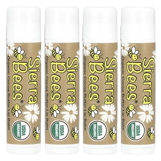 Sierra Bees, Bálsamos orgánicos para labios, Crema de Cacao, Paquete de 4, cada pieza contiene: .15 oz (4,25 g).