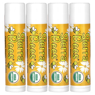 Sierra Bees, Bálsamos labiales orgánicos, Mantequilla de Karité, Paquete de 4, 0.15 oz (4.25 g) cada uno.