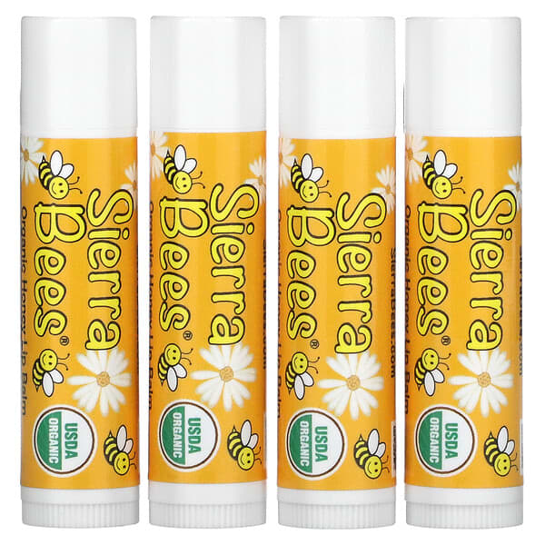 Sierra Bees‏, بلسم الشفاه العضوي، العسل، 4 عبوات، 0.15 أوقية (4.25 جم) لكل عبوة