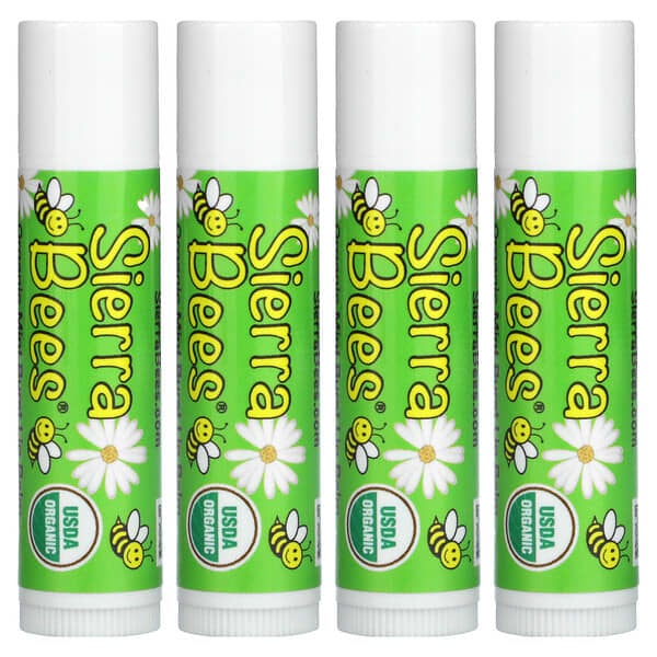 Sierra Bees, Organic Lip Balms, Mint Burst, 4 Pack, .15 oz (4.25 g) Each