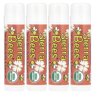 Sierra Bees, Baume biologique pour les lèvres, beurre de karité et huile d'argan, paquet de 4, 0,15 oz (4,25 g) chacun