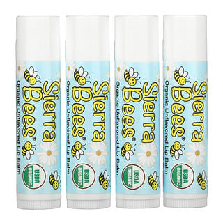 Sierra Bees, Pomada Para Labios Orgánica, Sin Sabor, Paquete de 4, .15 oz (4.25 g) Cada Uno