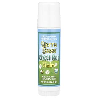 Sierra Bees, Stick de balsam pentru frecare pe piept, eucalipt și mentă, 17 g (0,6 oz)