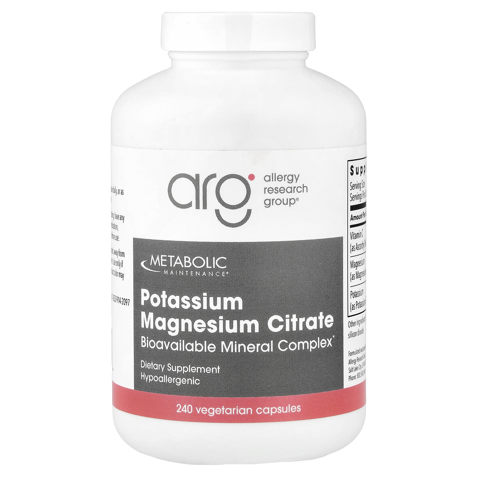 Metabolic Maintenance Potassium Magnesium Citrate – 240 gélules végétales de Metabolic Maintenance