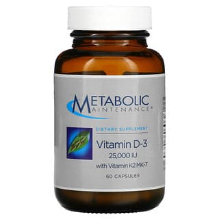 Metabolic Maintenance, Витамин D-3 с витамином K2 MK-7, 625 мкг (25000 МЕ), 60 капсул