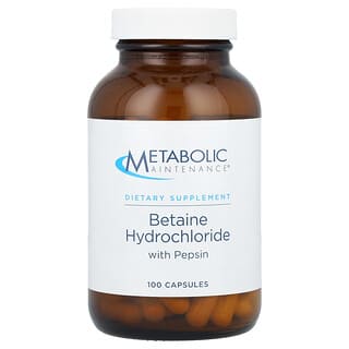 Metabolic Maintenance, Betaine Hydrochloride With Pepsin, Betain-Hydrochlorid mit Pepsin, 100 Kapseln