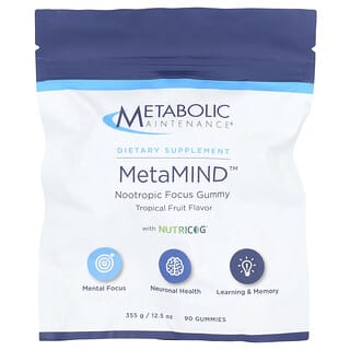 Metabolic Maintenance, MetaMIND ™, ноотропная жевательная таблетка с Nutricog®, тропическими фруктами, 90 жевательных таблеток