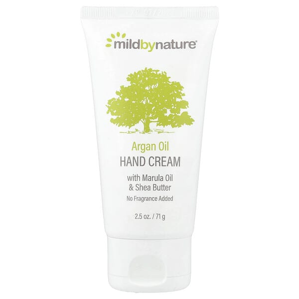 Mild By Nature, Argan Oil Hand Cream with Marula Oil & Coconut Oil plus Shea Butter, Soothing and Unscented, 2.5 oz (71 g)