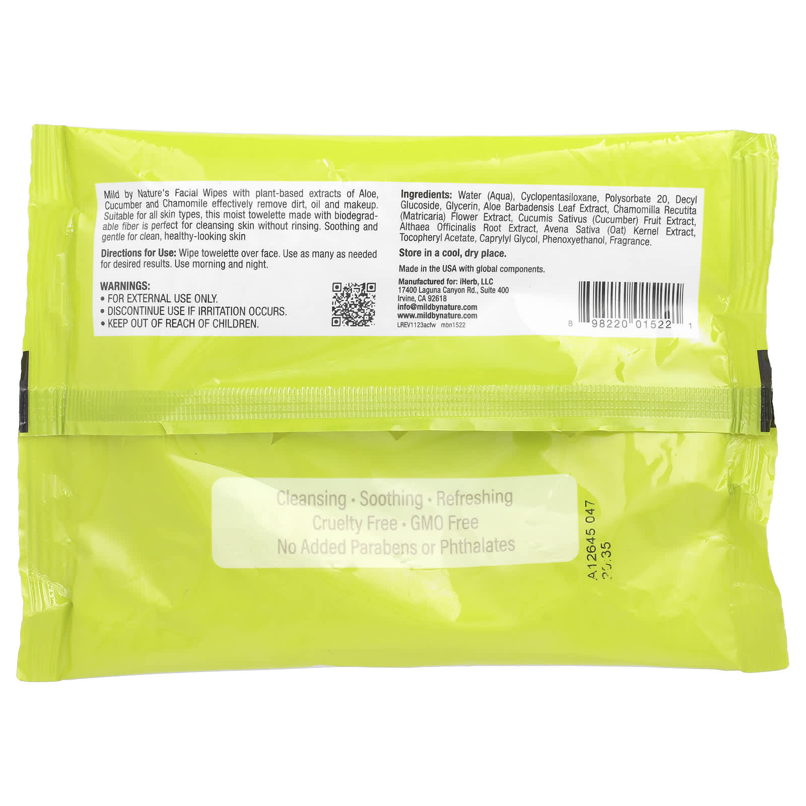 Mild By Nature, Aloe & Cucumber Facial Wipes, Biodegradable, 30 Pre