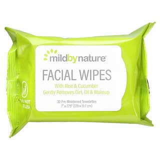 Mild By Nature, серветки для обличчя з екстрактами алое й огірка, біорозкладний продукт, 30 вологих серветок
