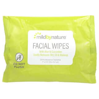 Mild By Nature, Aloe & Cucumber Facial Wipes, Biodegradable, 30 Pre-Moistened Towelettes