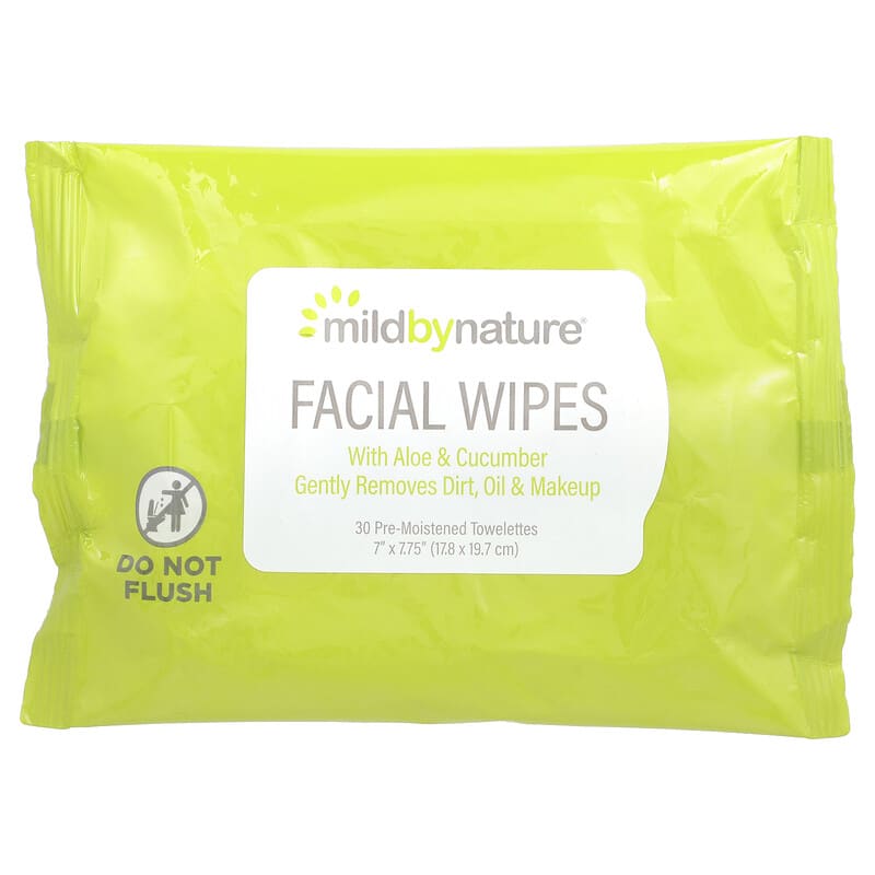 Aloe Cucumber Facial Wipes Biodegradable 30 Pre Moistened Towelettes