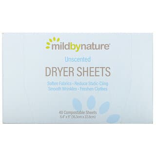 Mild By Nature, 乾燥機用シート型柔軟剤、無香料、コンポスタブル（生分解性）シート40枚